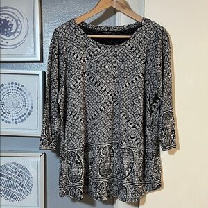 Lucky Brand Black and White Women’s Plus Size 1X Geometric Blouse
